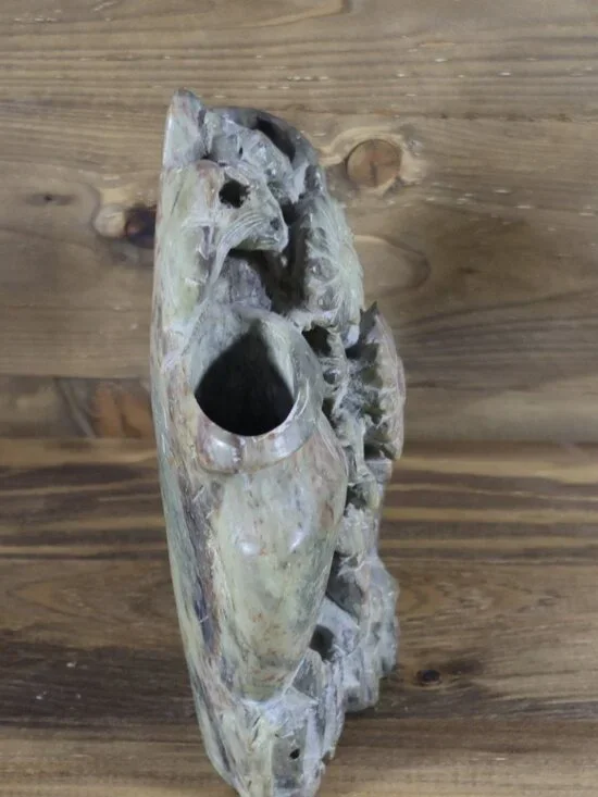 Vintage Chinese Carved Soapstone Double Vase With Flowers and Leaves 6. 5" tall - Picture 4 of 7